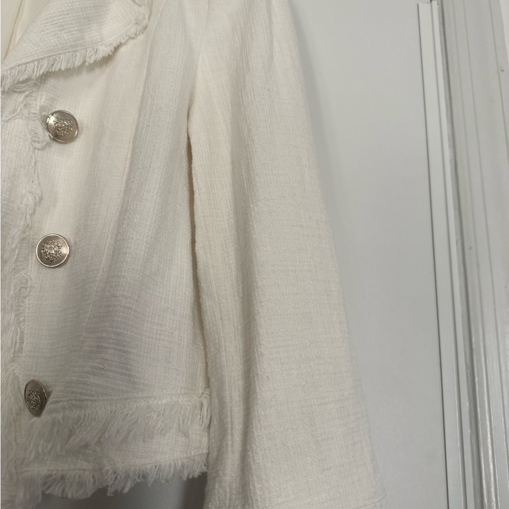 White House Black Market White Fringe Blazer Jacket - Picture 4 of 7